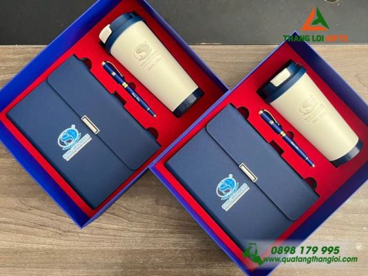 Bo Qua Tang (So+ Ly+ But) Mau Xanh - In Khac Logo Doanh Nghiep Super Cargo Service