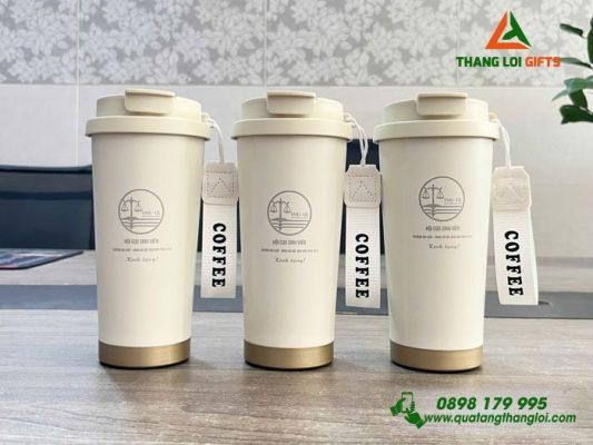Ly Giu Nhiet 530ml Mau Trang Kem - Khac Logo Truong DH Luat-DHQG Ha Noi