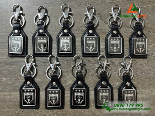 Móc Khóa Kim Loại Phối Da Màu Đen - Khắc Logo Doanh Nghiệp 4B-TCL
