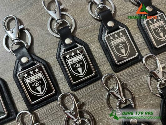 Móc Khóa Kim Loại Phối Da Màu Đen - Khắc Logo Doanh Nghiệp 4B-TCL