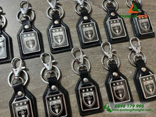 Móc Khóa Kim Loại Phối Da Màu Đen - Khắc Logo Doanh Nghiệp 4B-TCL