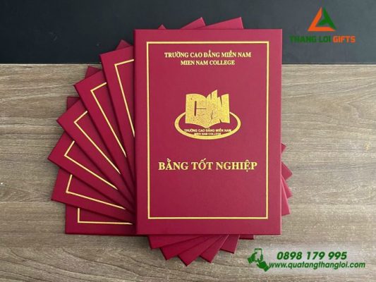 Bia Dung Bang Tot Nghiep Mau Do - Ep Kim Logo Truong Cao Dang Mien Nam