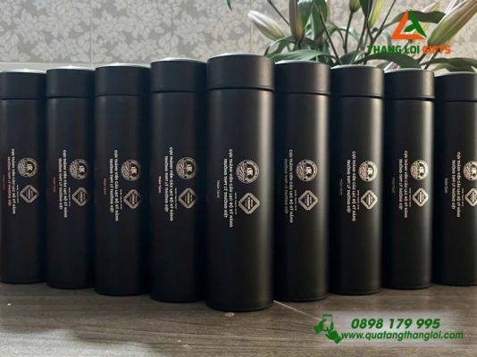 Binh Giu Nhiet 500ml Mau Den - Khac Logo Truong THPT Ly Thuong Kiet