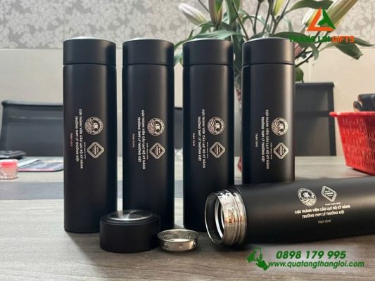 Binh Giu Nhiet 500ml Mau Den - Khac Logo Truong THPT Ly Thuong Kiet