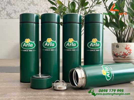 Binh Giu Nhiet 500ml Mau Xanh La - In Logo Doanh Nghiep Arla