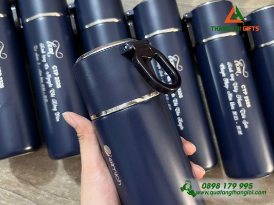 Binh Giu Nhiet ELmich 480ml Mau Xanh Den - Khac Logo LIORA