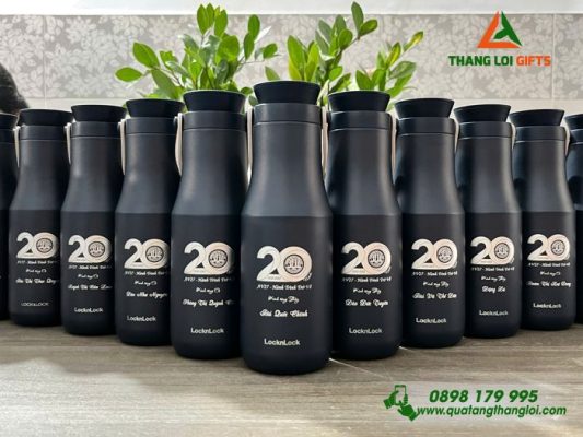 Binh Giu Nhiet Lock&Lock LHC4202 470ml Mau Xanh Navy - Khac Logo 20 Nam Truong Dai Hoc Nong Lam TP.HCM