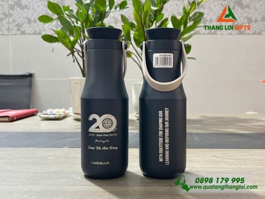 Binh Giu Nhiet Lock&Lock LHC4202 470ml Mau Xanh Navy - Khac Logo 20 Nam Truong Dai Hoc Nong Lam TP.HCM