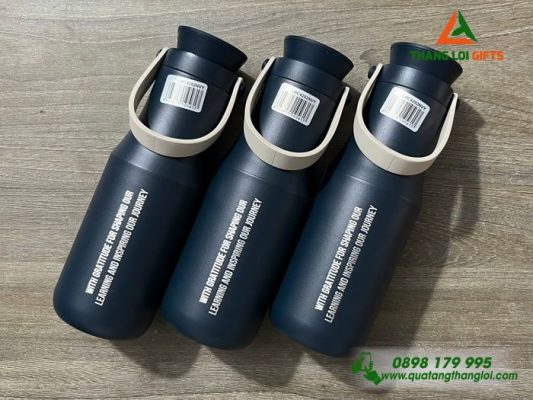 Binh Giu Nhiet Lock&Lock LHC4202 470ml Mau Xanh Navy - Khac Logo 20 Nam Truong Dai Hoc Nong Lam TP.HCM