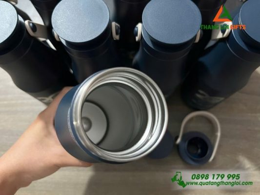 Binh Giu Nhiet Lock&Lock LHC4202 470ml Mau Xanh Navy - Khac Logo 20 Nam Truong Dai Hoc Nong Lam TP.HCM