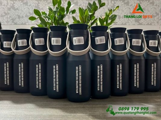 Binh Giu Nhiet Lock&Lock LHC4202 470ml Mau Xanh Navy - Khac Logo 20 Nam Truong Dai Hoc Nong Lam TP.HCM
