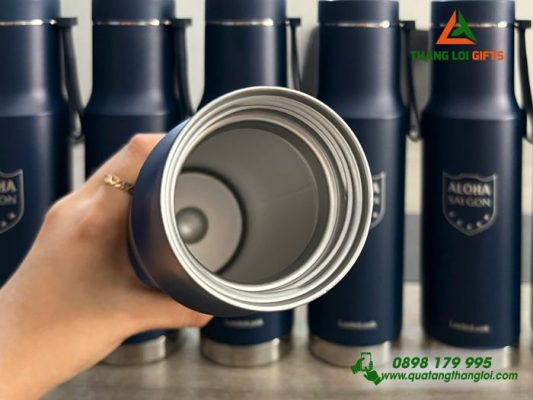 Binh Giu Nhiet LocknLock LHC4199 620ml Mau Xanh Dam - Khac Logo Trung Tam Ngoai Ngu ALOHA Sai Gon