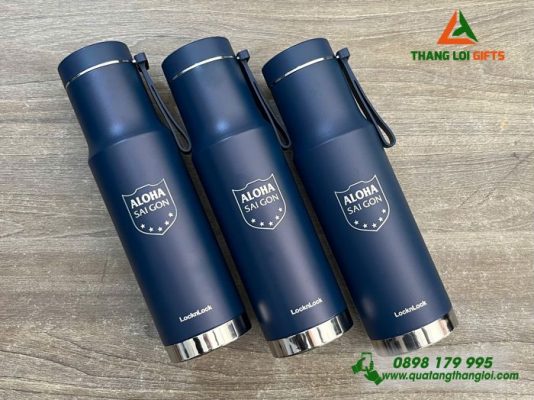 Binh Giu Nhiet LocknLock LHC4199 620ml Mau Xanh Dam - Khac Logo Trung Tam Ngoai Ngu ALOHA Sai Gon