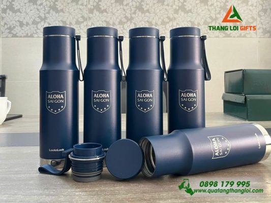 Binh Giu Nhiet LocknLock LHC4199 620ml Mau Xanh Dam - Khac Logo Trung Tam Ngoai Ngu ALOHA Sai Gon