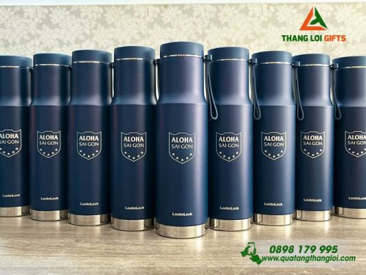 Binh Giu Nhiet LocknLock LHC4199 620ml Mau Xanh Dam - Khac Logo Trung Tam Ngoai Ngu ALOHA Sai Gon