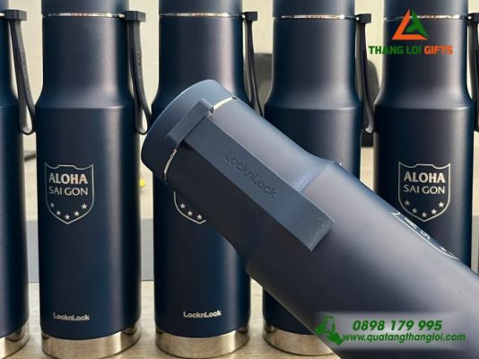Binh Giu Nhiet LocknLock LHC4199 620ml Mau Xanh Dam - Khac Logo Trung Tam Ngoai Ngu ALOHA Sai Gon