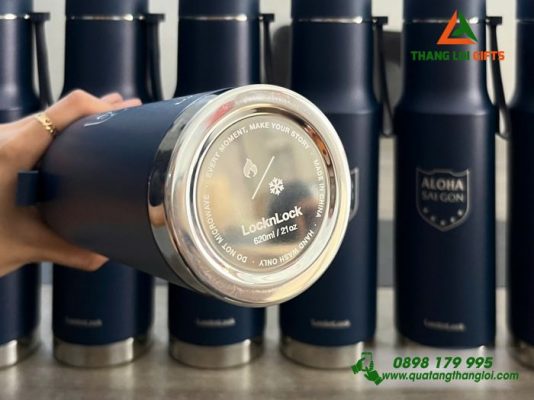 Binh Giu Nhiet LocknLock LHC4199 620ml Mau Xanh Dam - Khac Logo Trung Tam Ngoai Ngu ALOHA Sai Gon