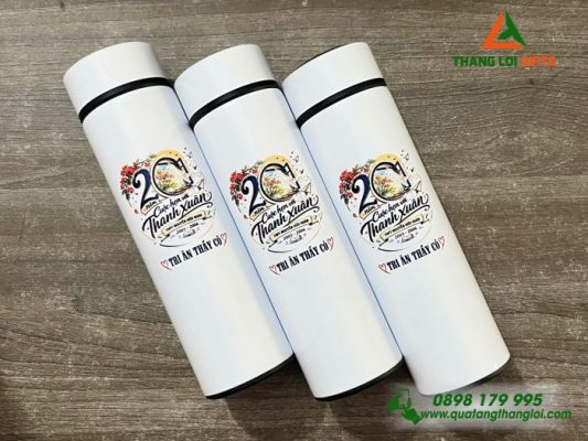 Binh Giu Nhiet Mau Trang 500ml - In Logo Truong THPT Nguyen Huu Huan