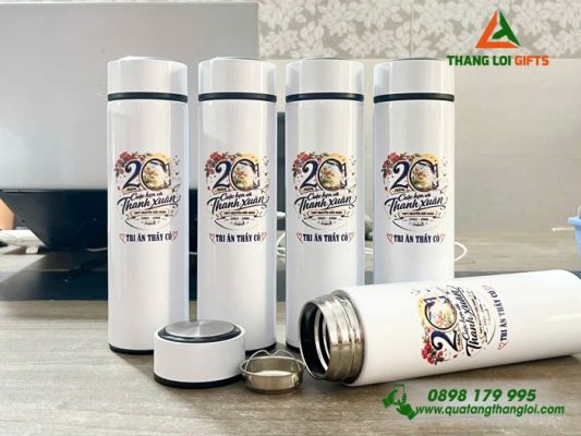 Binh Giu Nhiet Mau Trang 500ml - In Logo Truong THPT Nguyen Huu Huan