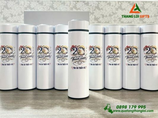 Binh Giu Nhiet Mau Trang 500ml - In Logo Truong THPT Nguyen Huu Huan