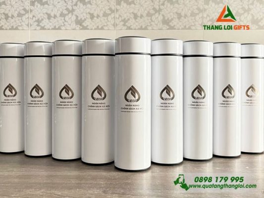 Binh Giu Nhiet Mau Trang 500ml - Khac Logo Ngan Hang VBSP Bac Binh