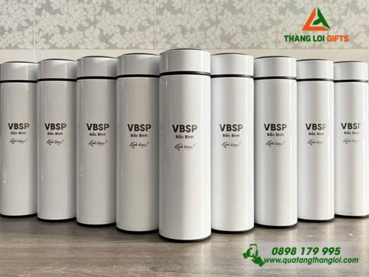 Binh Giu Nhiet Mau Trang 500ml - Khac Logo Ngan Hang VBSP Bac Binh