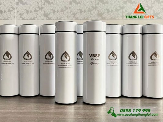 Binh Giu Nhiet Mau Trang 500ml - Khac Logo Ngan Hang VBSP Bac Binh