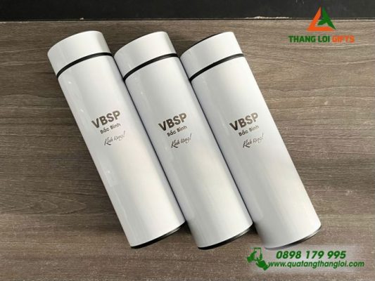 Binh Giu Nhiet Mau Trang 500ml - Khac Logo Ngan Hang VBSP Bac Binh