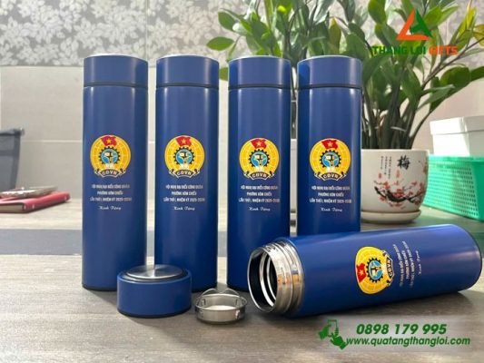 Binh Giu Nhiet Mau Xanh 500ml - In Khac Logo Dai Hoi Cong Doan Phuong Xom Chieu 