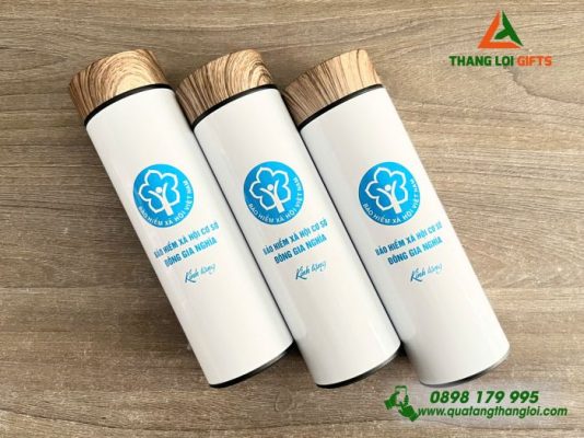 Binh Giu Nhiet Nap Go Mau Trang - In Logo Bao Hiem Xa Hoi Viet Nam