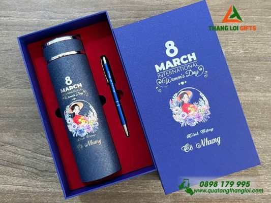 Bo Qua Tang (Ly 530ml & But) - In Khac Noi Dung Mung Ngay Quoc Te Phu Nu 8-3