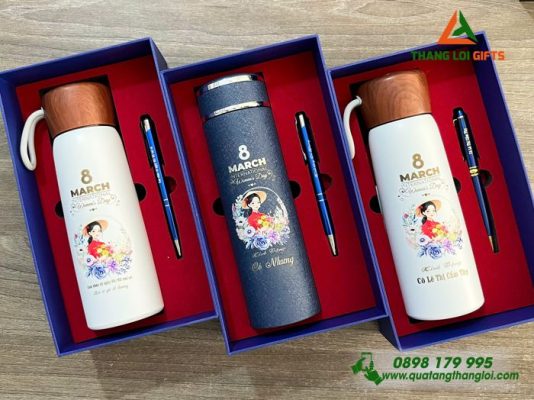 Bo Qua Tang (Ly 530ml & But) - In Khac Noi Dung Mung Ngay Quoc Te Phu Nu 8-3