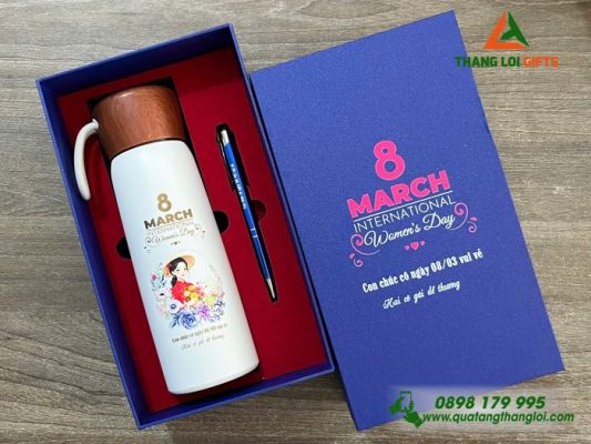 Bo Qua Tang (Ly 530ml & But) - In Khac Noi Dung Mung Ngay Quoc Te Phu Nu 8-3