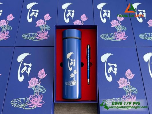 Bo Qua Tang (Binh & But) Mau Xanh - In Khac Noi Dung Hinh Anh