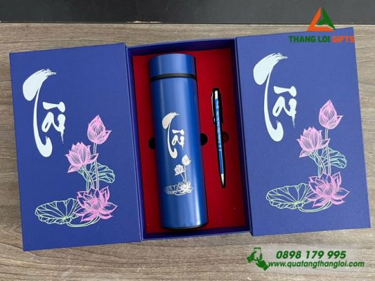 Bo Qua Tang (Binh & But) Mau Xanh - In Khac Noi Dung Hinh Anh