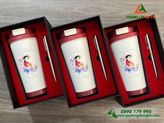 Bo Qua Tang (Ly 530ml & But) - In Khac Noi Dung Mung Ngay Quoc Te Phu Nu 8-3
