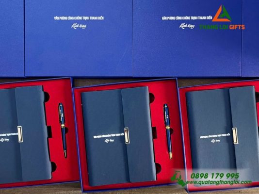 Set Qua Tang (So & But) Mau Xanh - In Khac Ten Van Phong Cong Chung Trinh Thanh Dien