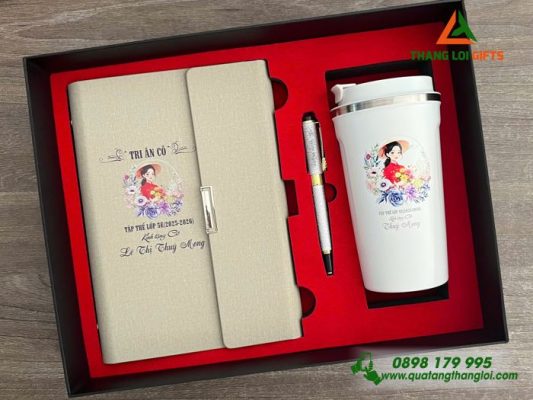 Bo Qua Tang (So+ Ly 510ml+ But) Mau Trang - In Khac Ten 