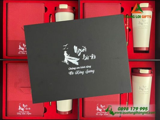 Bo Qua Tang (So+ Ly 530ml+ But) Mau Do - In Khac Noi Dung Tri An Nguoi Lai Do 