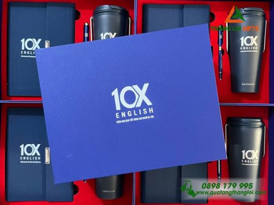 Bo Qua Tang (So+ Ly Lock+ But) Mau Xanh - In Khac Logo Trung Tam Tieng Anh 10X