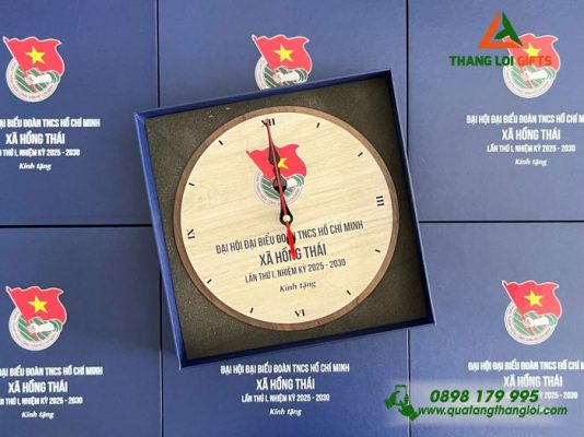 Dong Ho Go Tron De Ban - In Khac Logo Dai Hoi Dai Bieu Doan TNCS Ho Chi Minh 