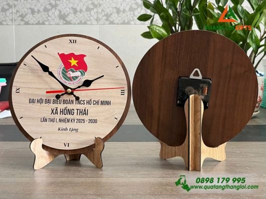 Dong Ho Go Tron De Ban - In Khac Logo Dai Hoi Dai Bieu Doan TNCS Ho Chi Minh 