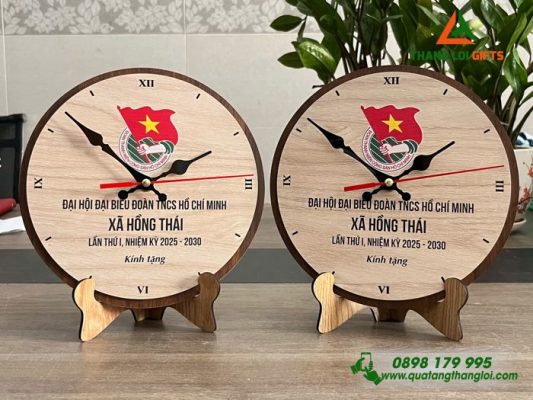 Dong Ho Go Tron De Ban - In Khac Logo Dai Hoi Dai Bieu Doan TNCS Ho Chi Minh 