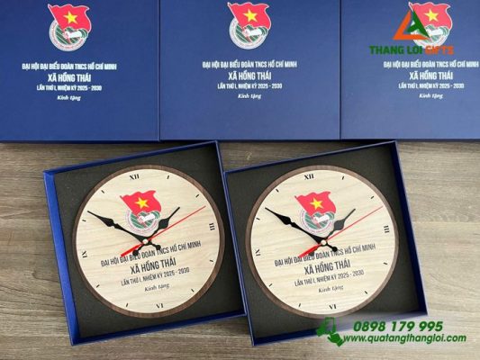 Dong Ho Go Tron De Ban - In Khac Logo Dai Hoi Dai Bieu Doan TNCS Ho Chi Minh 