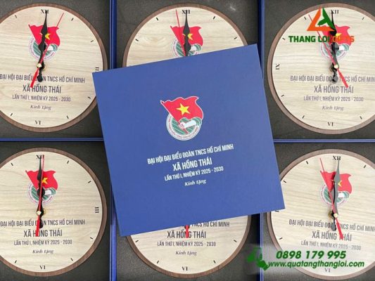 Dong Ho Go Tron De Ban - In Khac Logo Dai Hoi Dai Bieu Doan TNCS Ho Chi Minh 