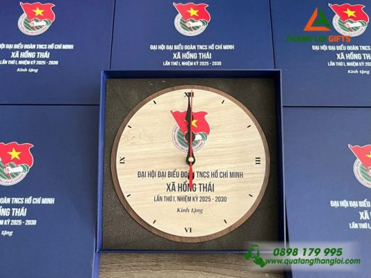 Dong Ho Go Tron De Ban - In Khac Logo Dai Hoi Dai Bieu Doan TNCS Ho Chi Minh 