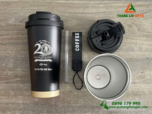 Ly Giu Nhiet 530ml Mau Den - Khac Logo Truong THPT Tran Hung Dao