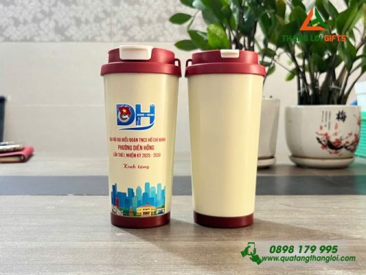 Ly Giu Nhiet 530ml Mau Do - In Logo Dai Hoi Dai Bieu Doan TNCS HCM Phuong Dien Hong