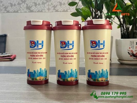 Ly Giu Nhiet 530ml Mau Do - In Logo Dai Hoi Dai Bieu Doan TNCS HCM Phuong Dien Hong