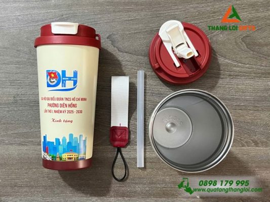 Ly Giu Nhiet 530ml Mau Do - In Logo Dai Hoi Dai Bieu Doan TNCS HCM Phuong Dien Hong